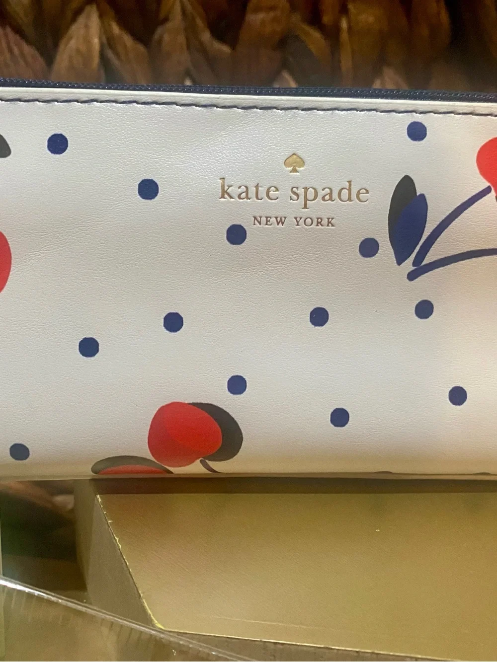 kate spade white Pencil Pouch with red cherries and navy dots